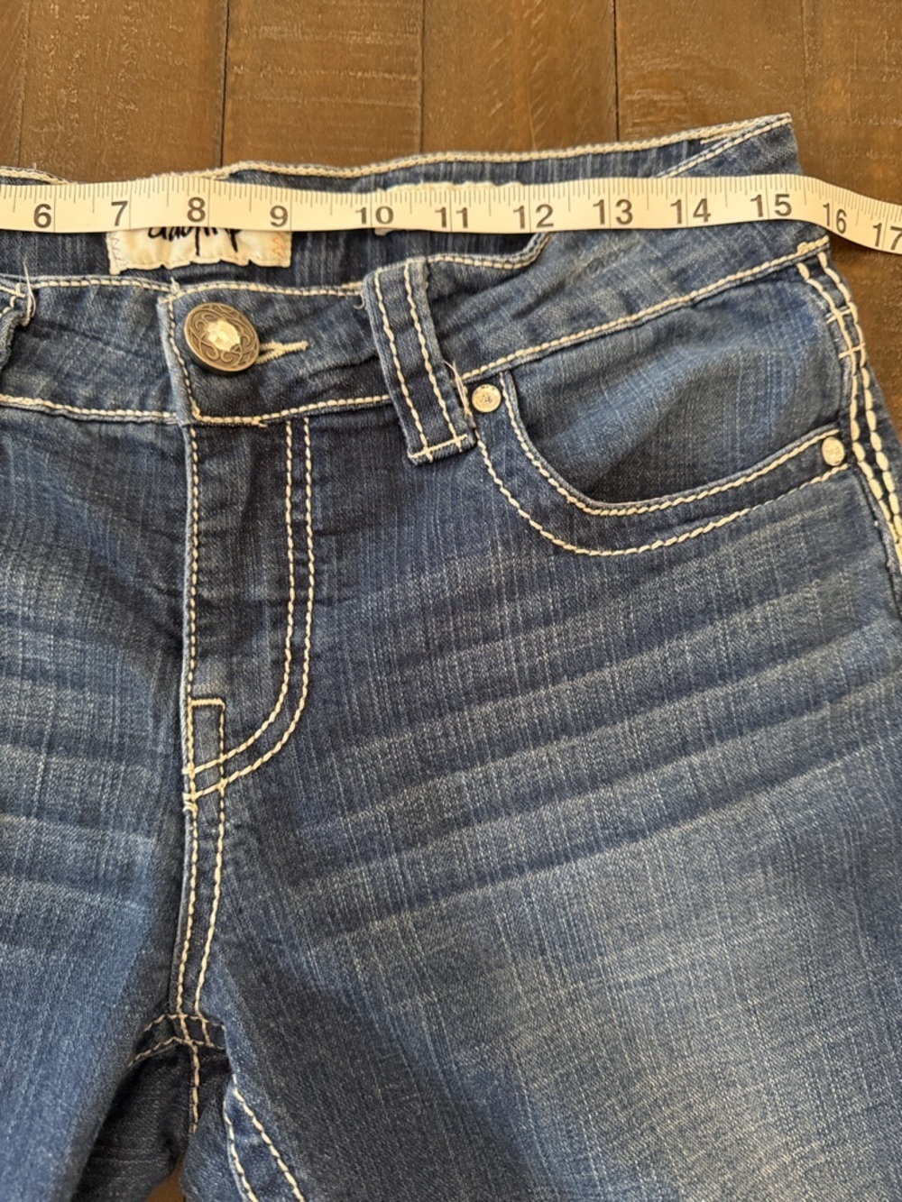 Daytrip Virgo Bermuda Indigo Denim Shorts with Cream Contrast Stitching - Picture 10 of 13